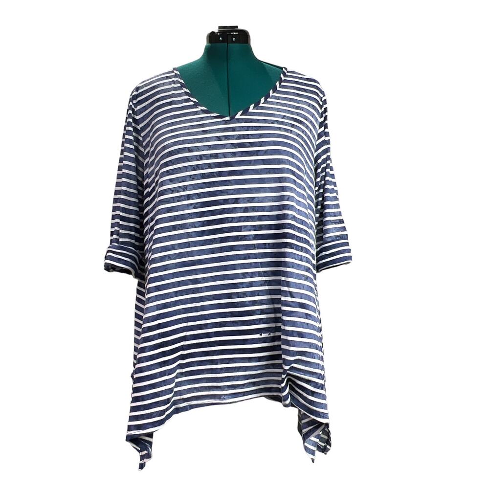 New Directions Woman Tie Dye 3/4 Sleeves Asymmetrical Tunic Plus Size 3X V-Neck